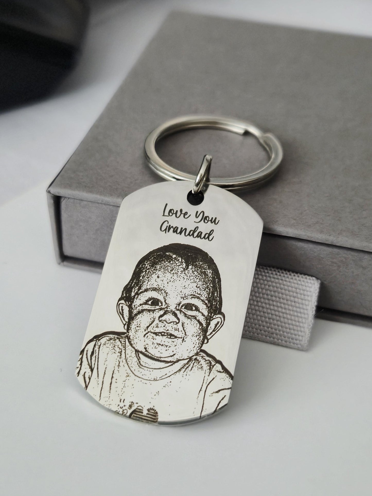 Laser Engraved photo keyring. Engraved from any clear image. Family photo, baby, children,  pet gift.