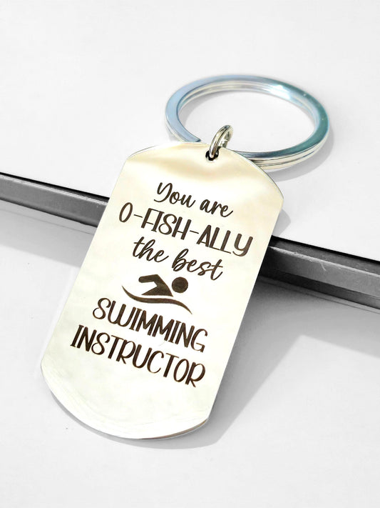 Swimming instructor Keyring. With optional message on the back. Swimming gift.  Can be personalised to different words.