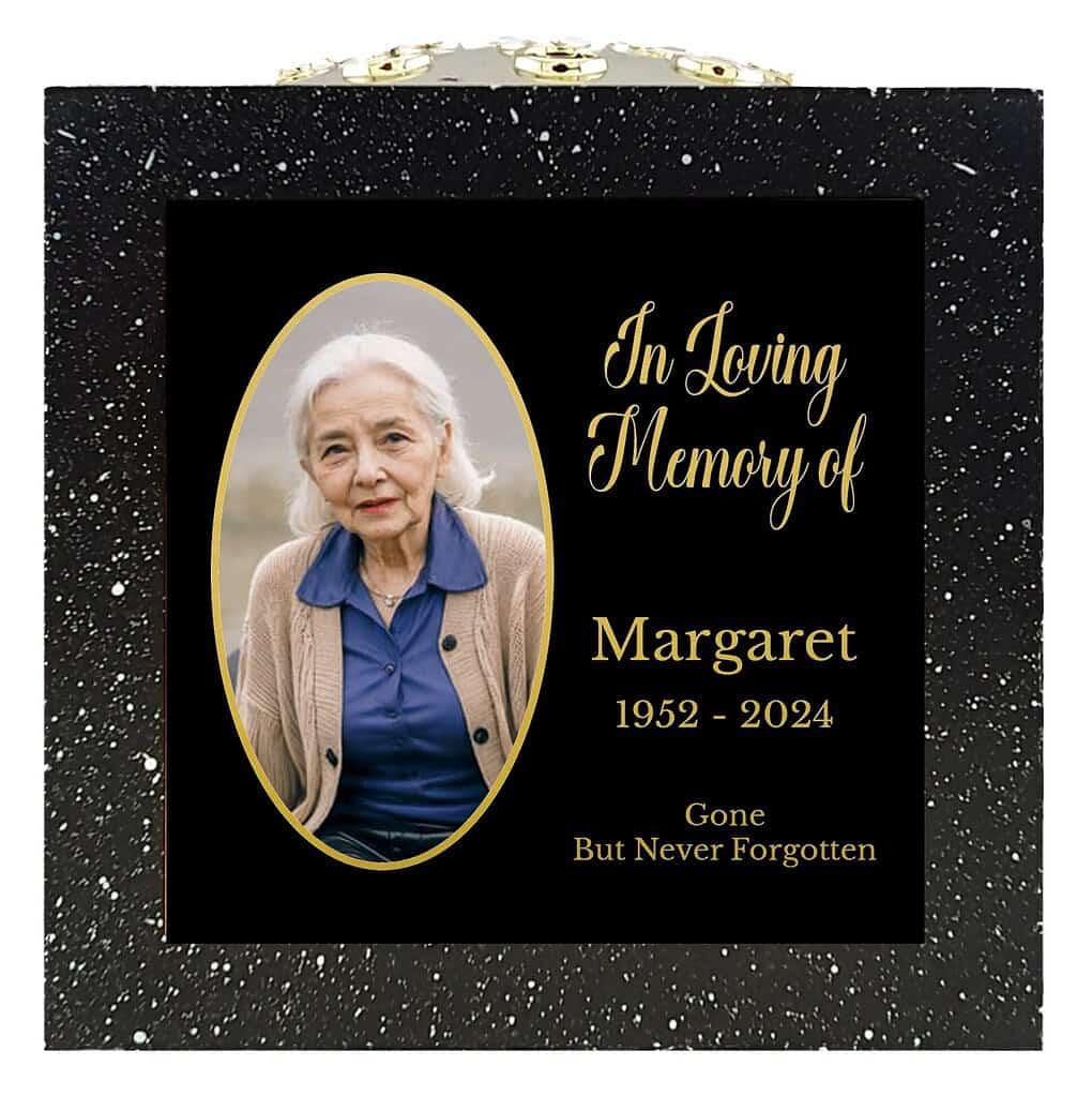 Personalised Photo Memorial Rose Bowl Grave Vase with Gold Lid | Custom In Loving Memory Flower Holder with Picture | Grave Marker Vase