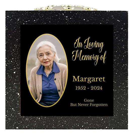 Personalised Photo Memorial Rose Bowl Grave Vase with Gold Lid | Custom In Loving Memory Flower Holder with Picture | Grave Marker Vase