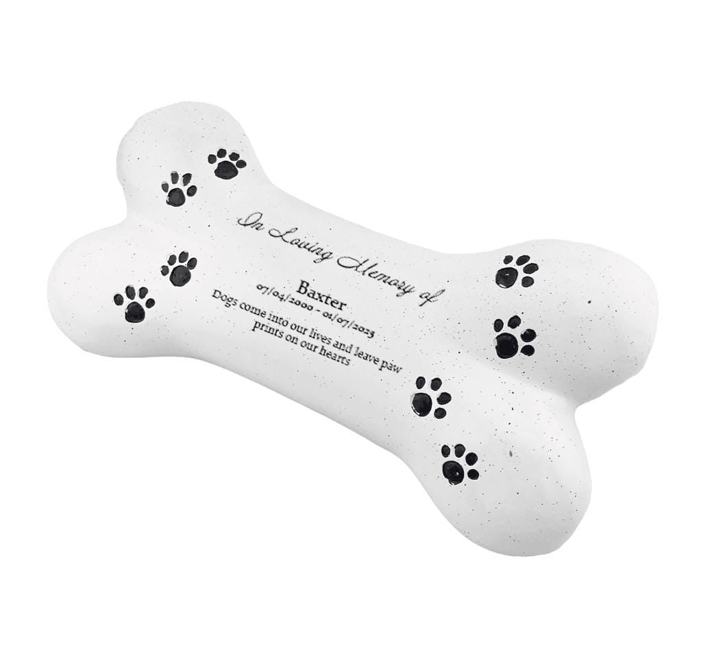 Personalised Dog Bone Pet Memorial with Paw Print Design | Custom In Loving Memory Resin Grave Marker | Pet Loss Tribute