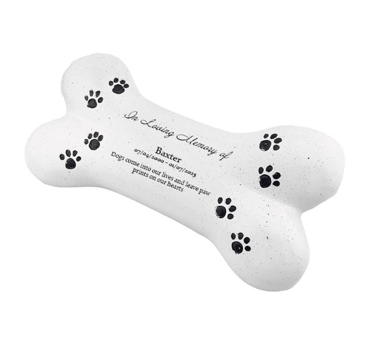 Personalised Dog Bone Pet Memorial with Paw Print Design | Custom In Loving Memory Resin Grave Marker | Pet Loss Tribute