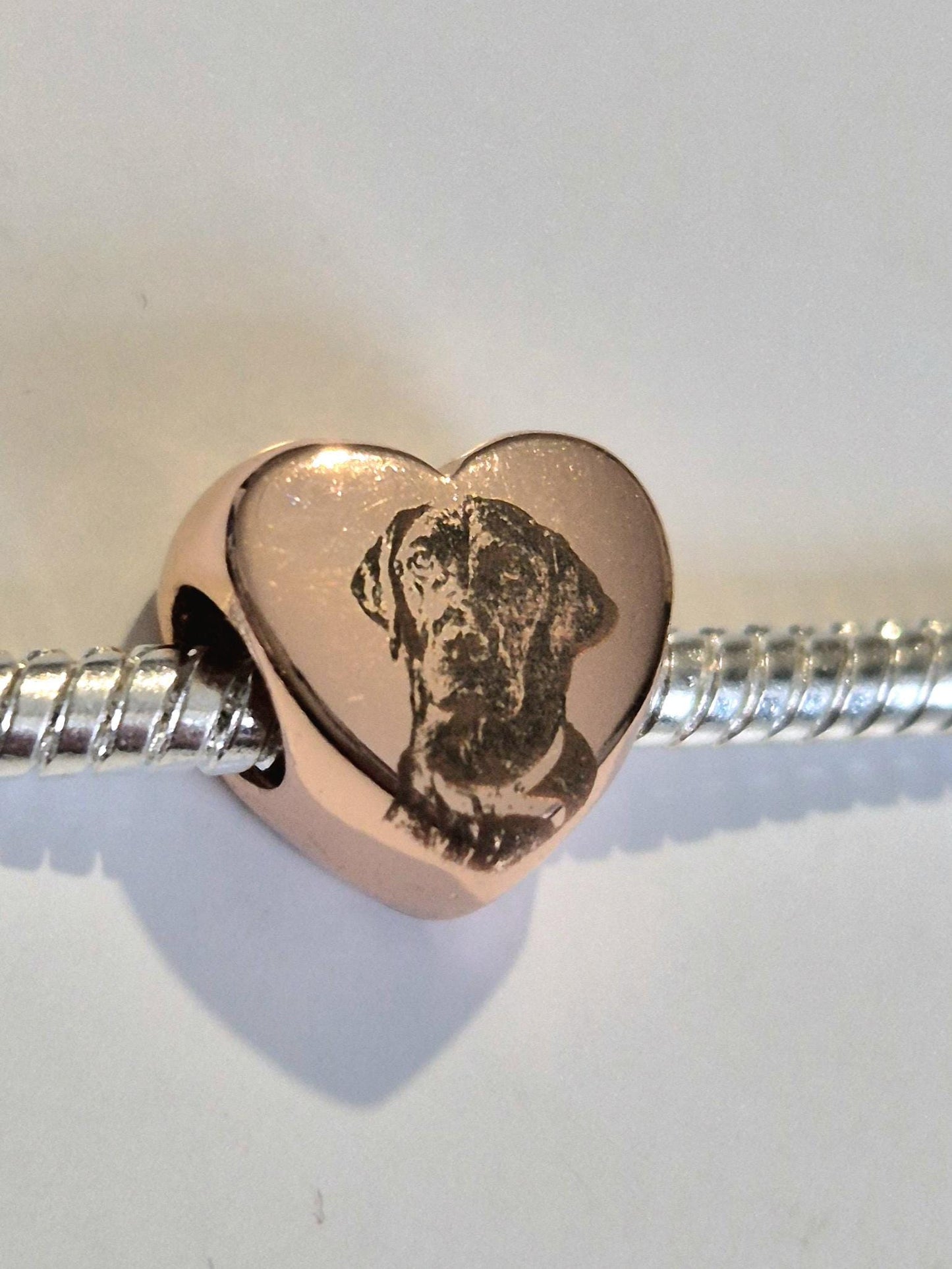 Personalised Rose Gold Pandora Style Charm – 10mm Engraved Bead with Photo, Paw Print or Text – Custom Keepsake Jewellery Gift (fit pandora)