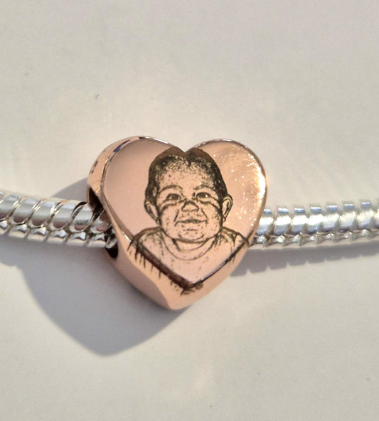 Personalised Rose Gold Pandora Style Charm – 10mm Engraved Bead with Photo, Paw Print or Text – Custom Keepsake Jewellery Gift (fit pandora)