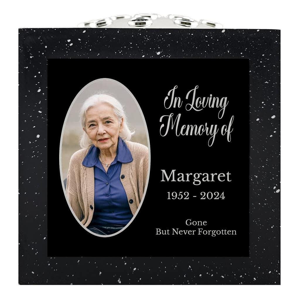 Personalised Photo Memorial Rose Bowl Grave Vase with Silver Lid | Custom In Loving Memory Flower Holder with Picture | Grave Marker Vase