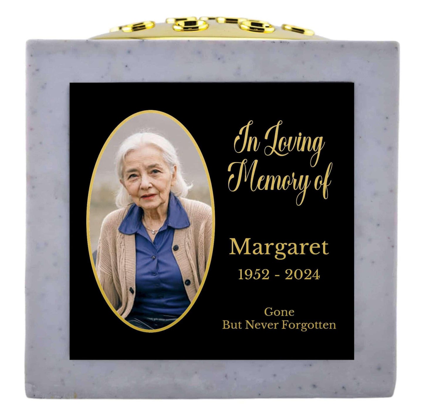 Personalised Photo Memorial Rose Bowl Grave Vase with Silver or Gold Lid | Custom In Loving Memory Flower Holder with Picture | Grave Marker
