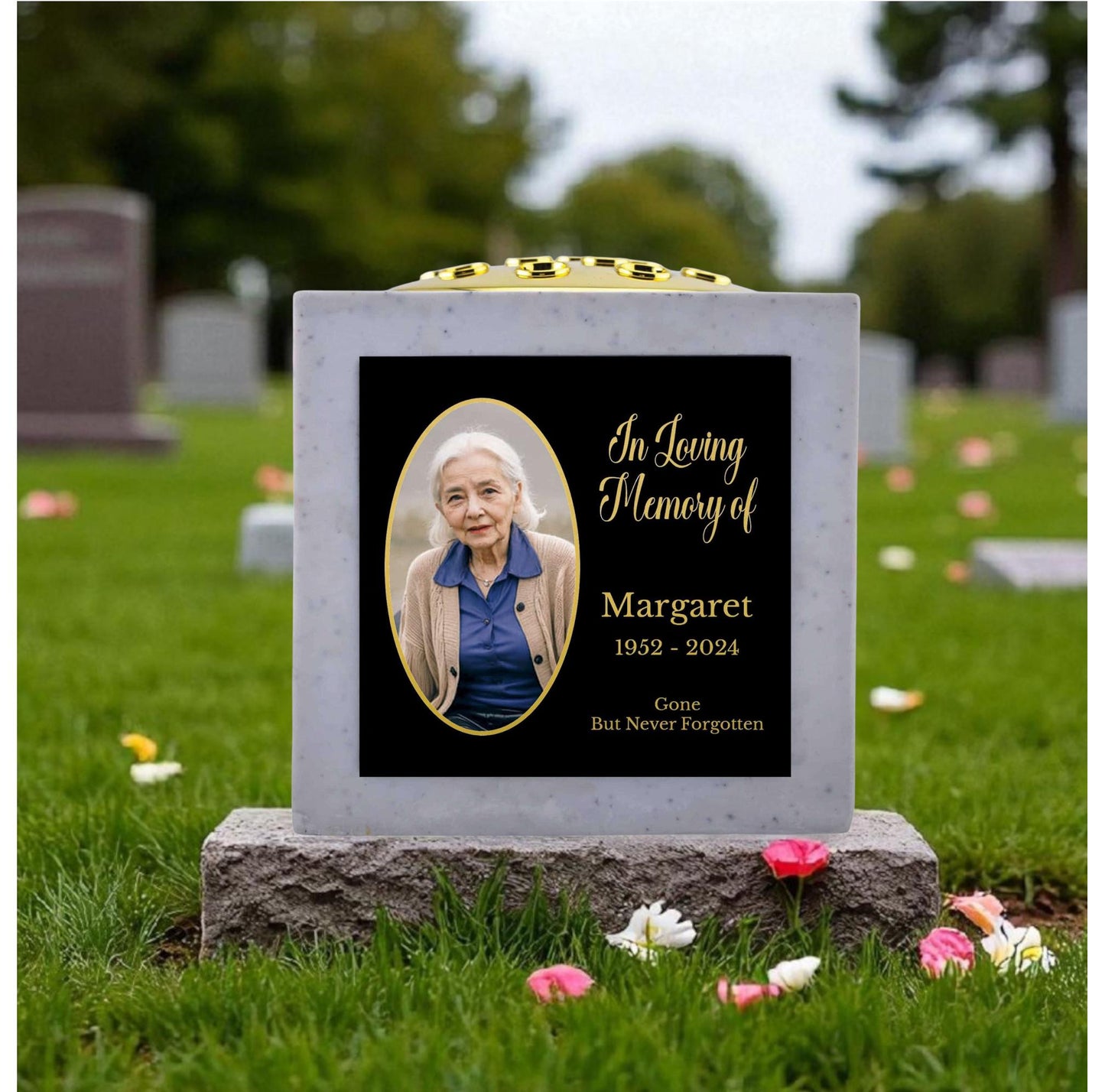 Personalised Pet Photo Memorial Rose Bowl Grave Vase WHITE with Silver Lid | Custom In Loving Memory Pet Loss Tribute |Dog Cat Memorial Vase