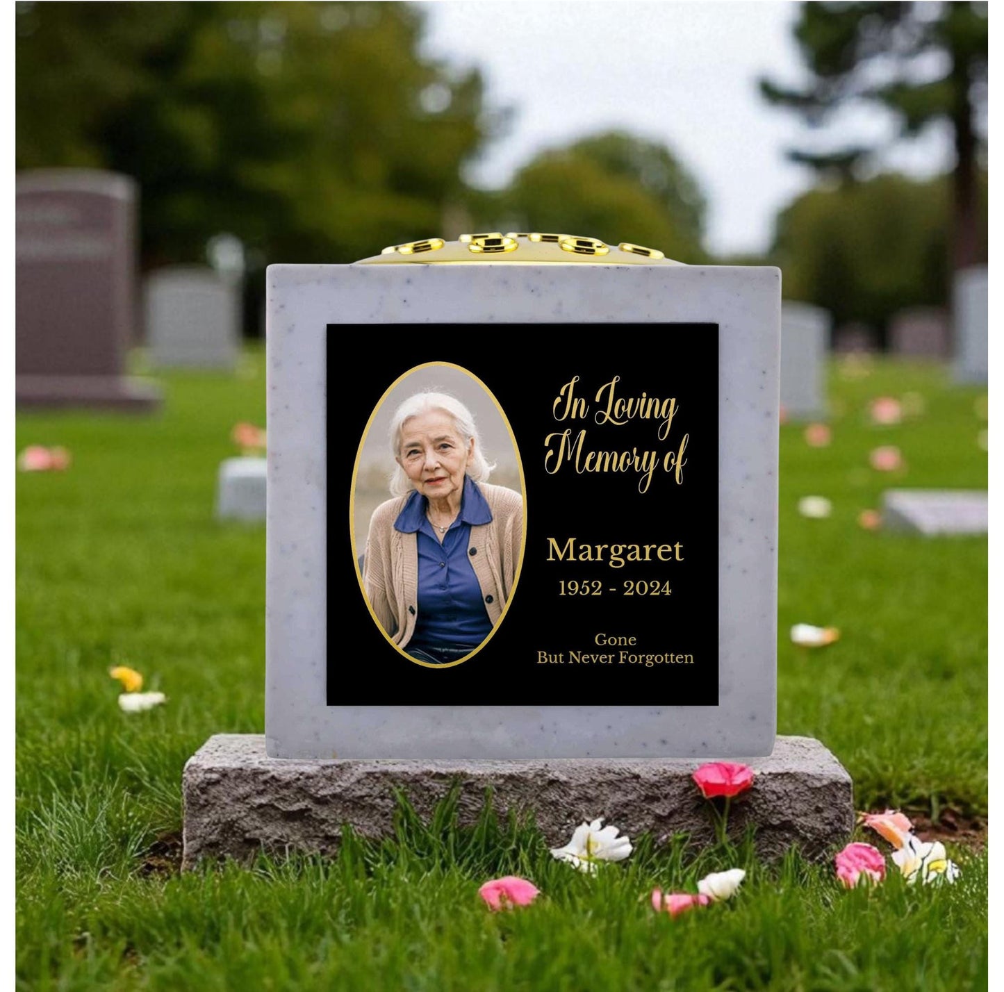 Personalised Pet Photo Memorial Rose Bowl Grave Vase with Gold Lid | Custom In Loving Memory Pet Loss Tribute | Dog Cat Memorial Vase
