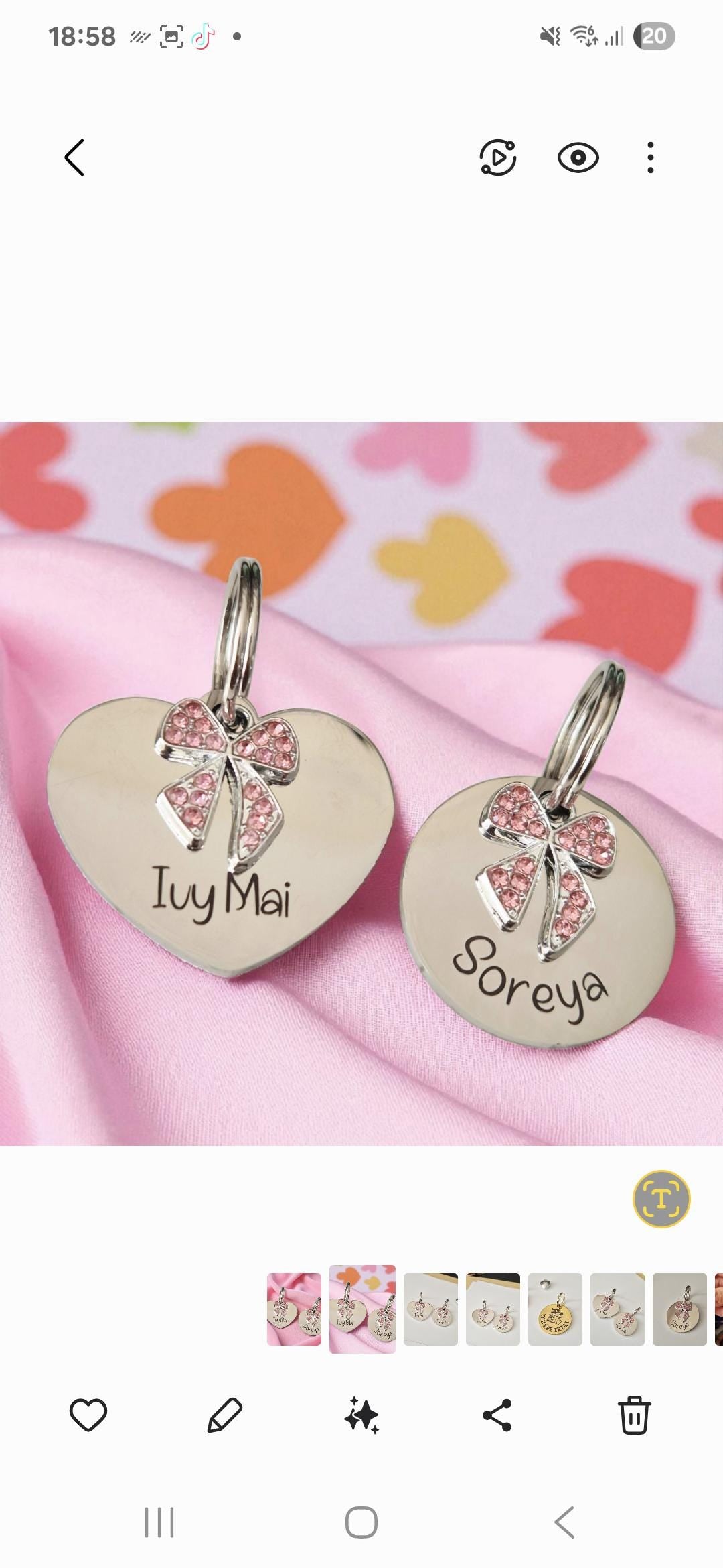 Personalised Pink Bow Charm Pet ID Tag – Heart or Round, Engraved Front & Back, Pretty Blingy Pet Tag. Unique. Pet Jewellery.