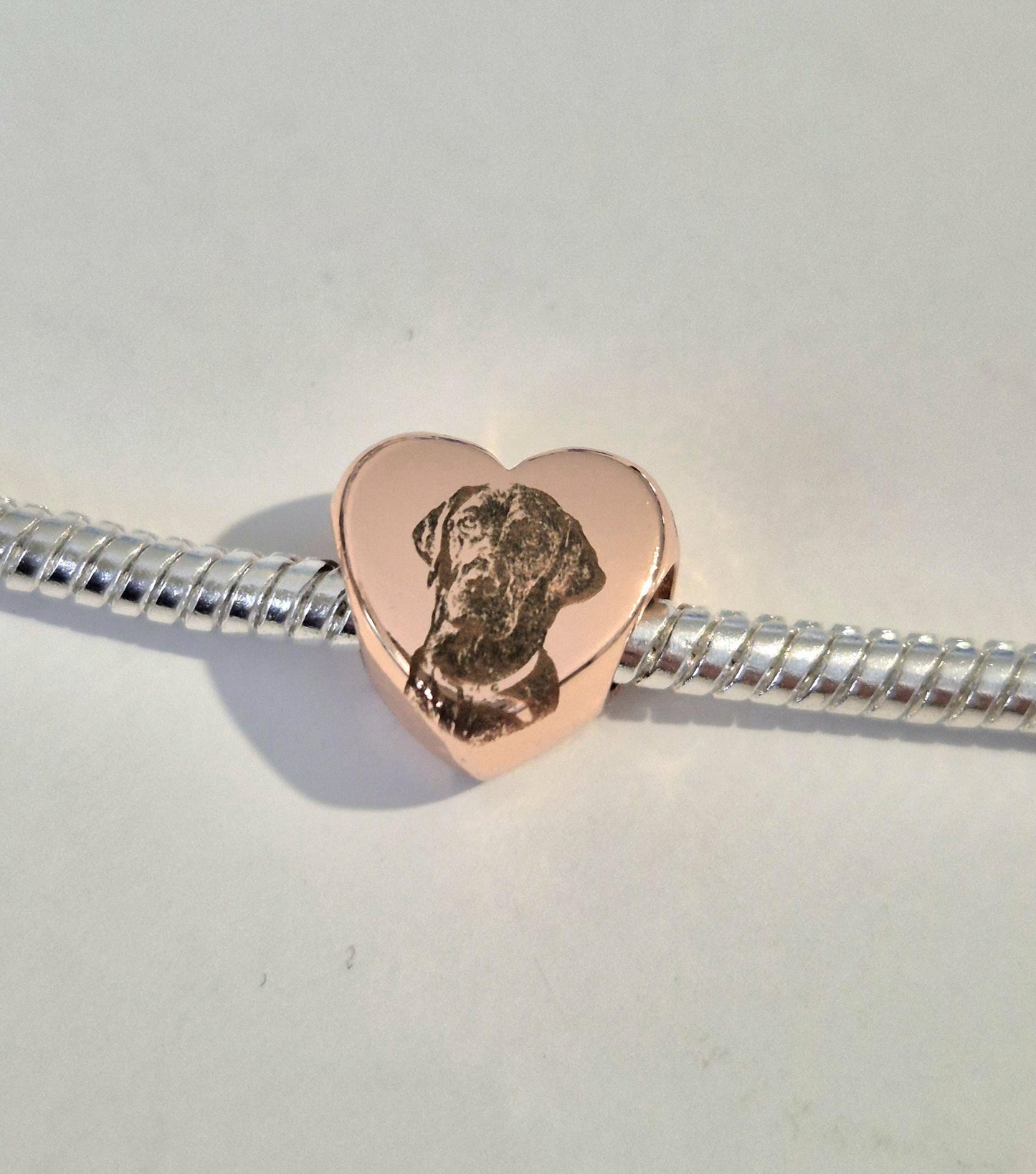 Personalised Rose Gold Pandora Style Charm – 10mm Engraved Bead with Photo, Paw Print or Text – Custom Keepsake Jewellery Gift (fit pandora)
