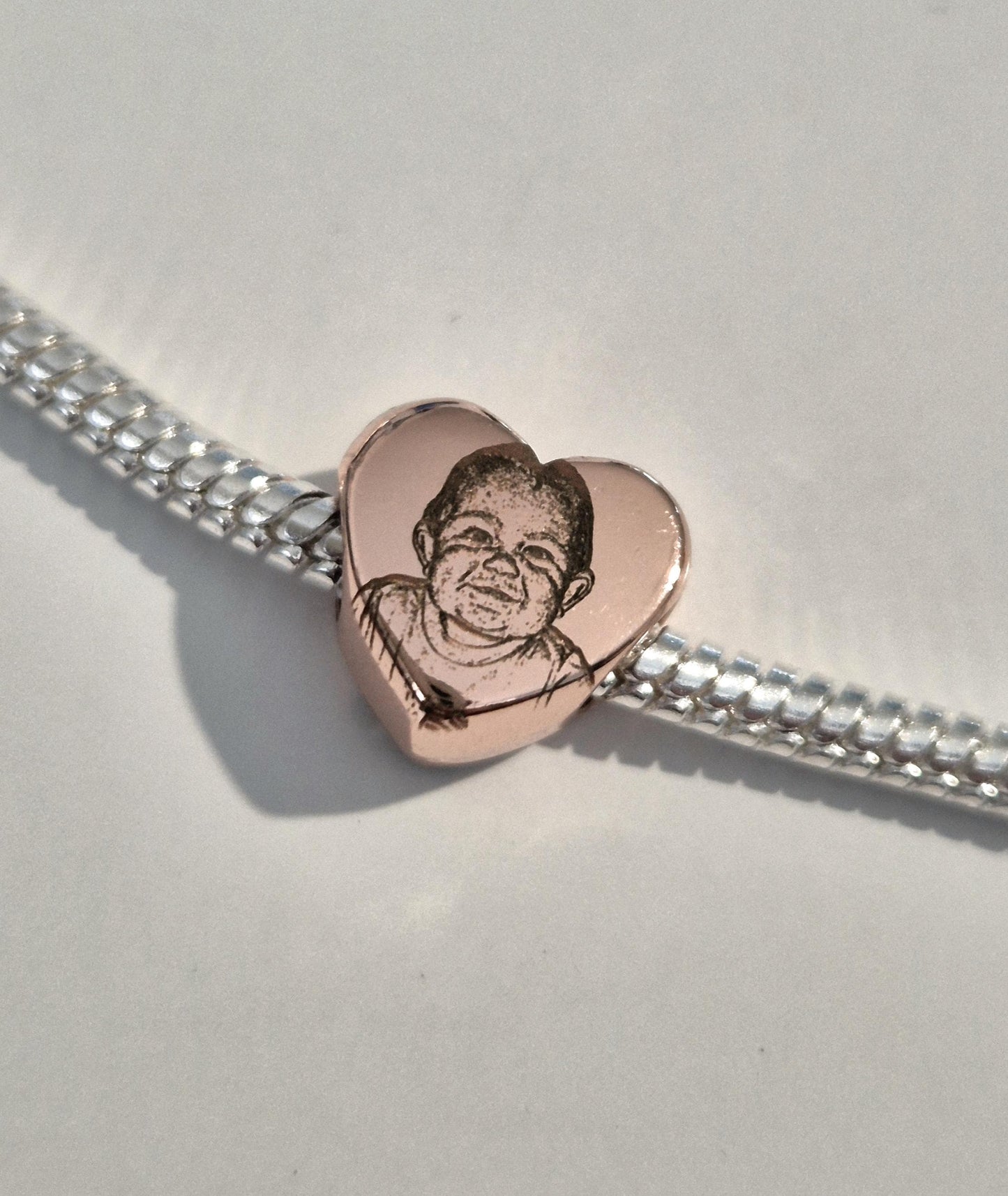 Personalised Rose Gold Pandora Style Charm – 10mm Engraved Bead with Photo, Paw Print or Text – Custom Keepsake Jewellery Gift (fit pandora)