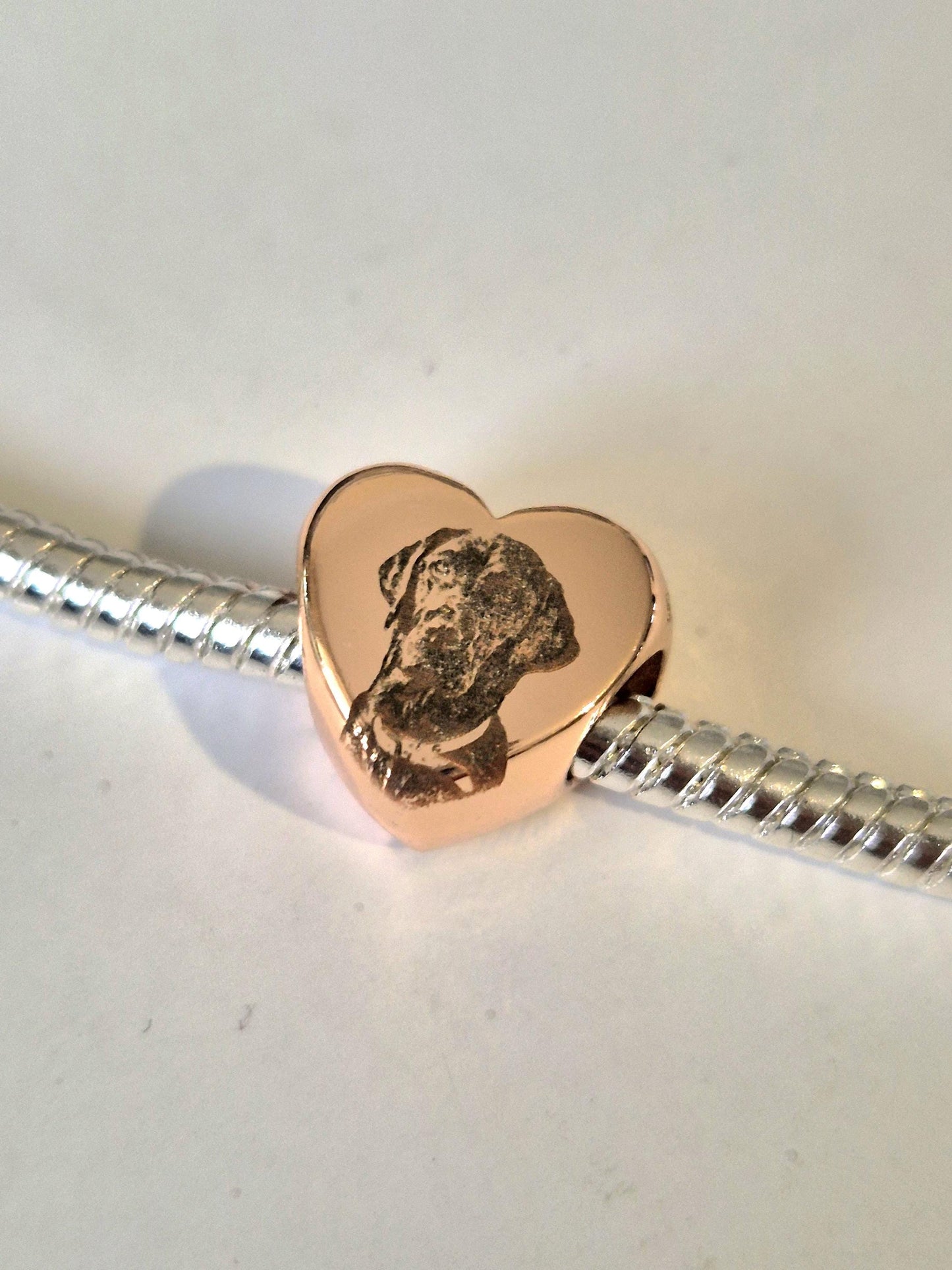Personalised Rose Gold Pandora Style Charm – 10mm Engraved Bead with Photo, Paw Print or Text – Custom Keepsake Jewellery Gift (fit pandora)