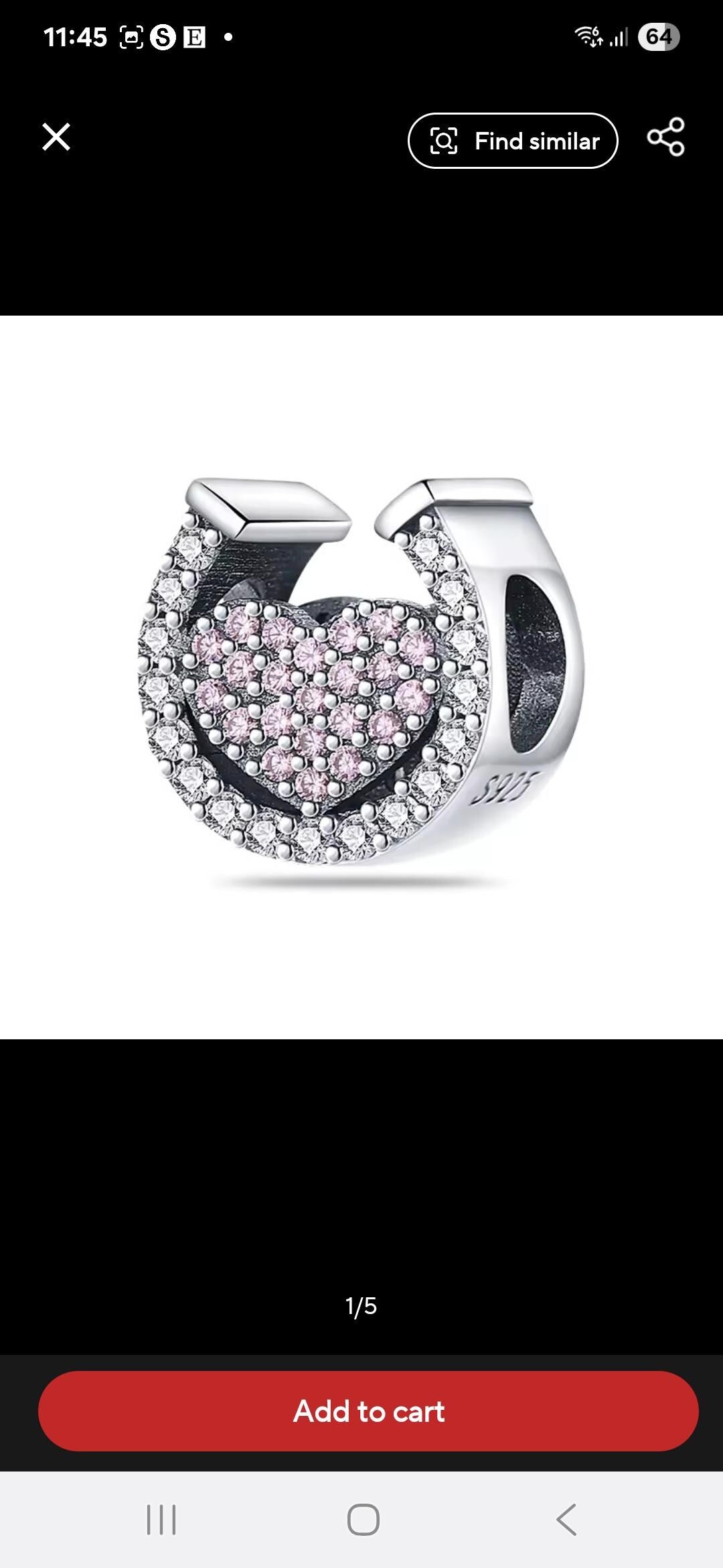 Sterling Silver Pink & Silver Sparkly Horseshoe Charm – Pandora Style Bead, 3mm Core – Horse Lover Gift, Equestrian Jewellery