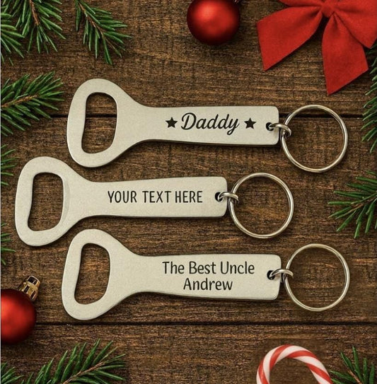 Personalised Aluminium Bottle Opener Keyring – Custom Text Gift – Christmas Stocking Filler for Dad, Uncle, Brother or Friend