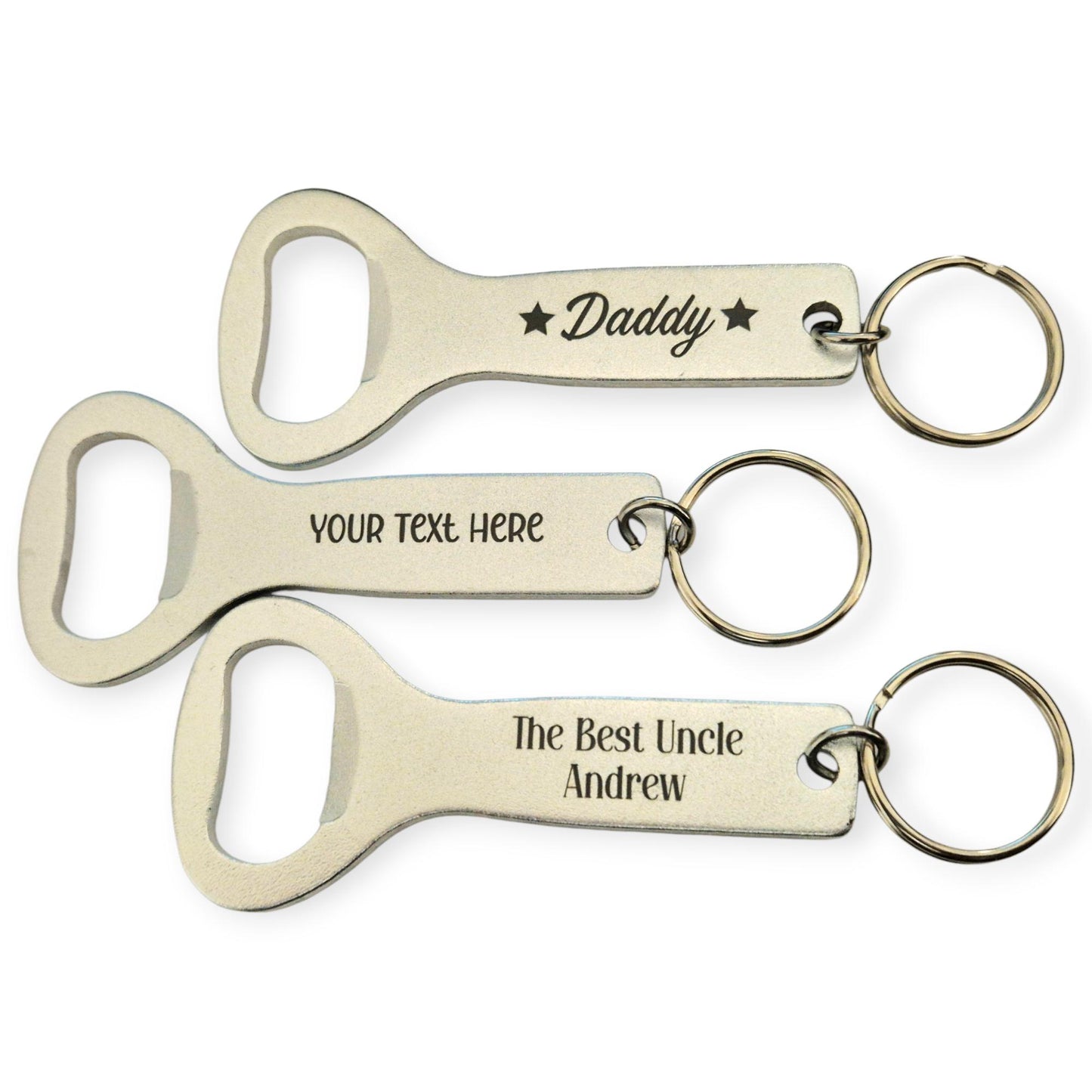 Personalised Aluminium Bottle Opener Keyring – Custom Text Gift – Christmas Stocking Filler for Dad, Uncle, Brother or Friend
