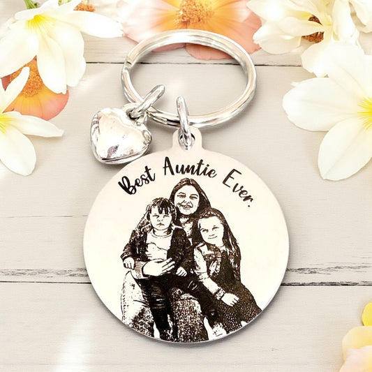Best Auntie Laser Engraved photo keyring. Engraved from any clear image.