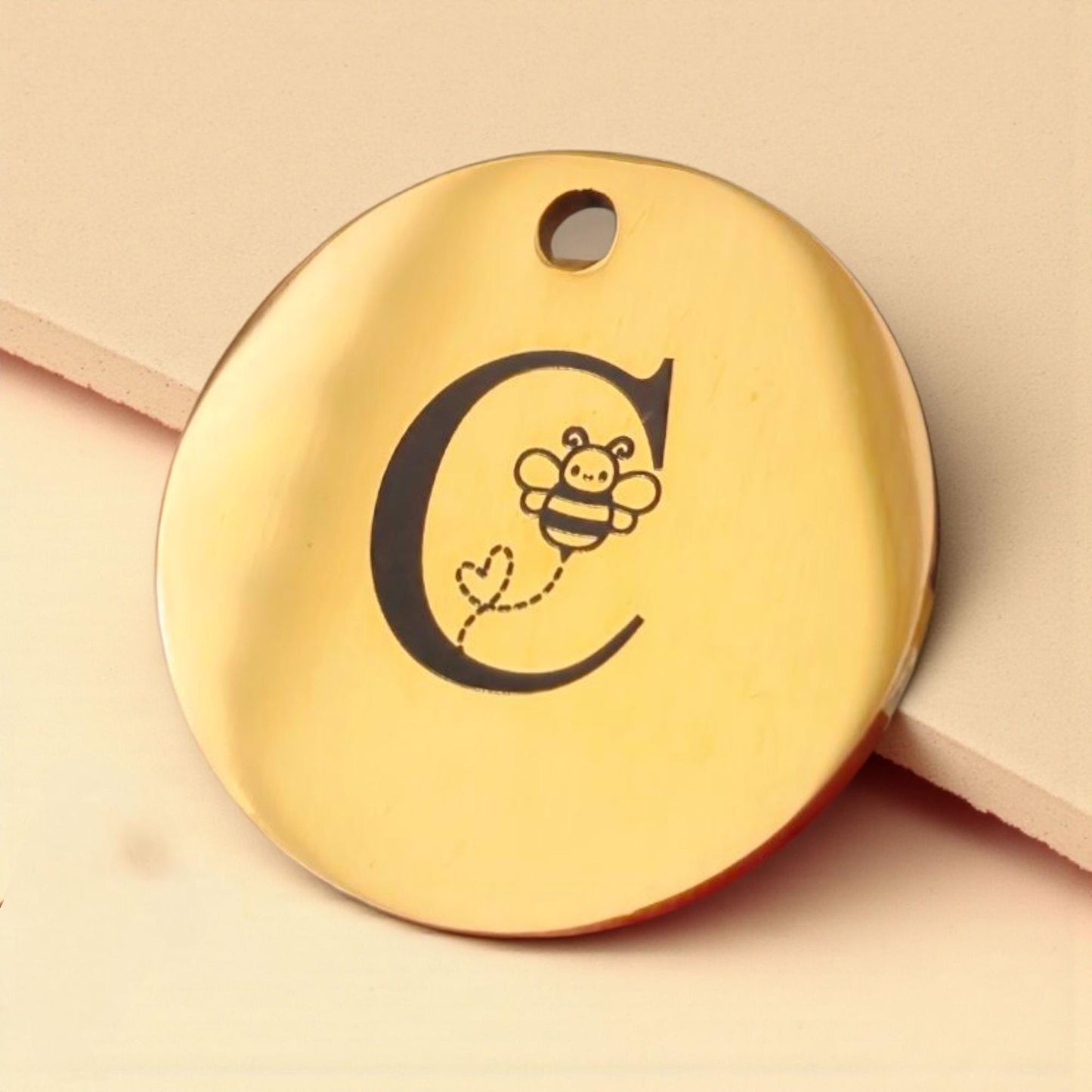 Beautiful stylish pet ID tag, with bumble bee design. Available in silver, gold, rose gold or black stainless Steel