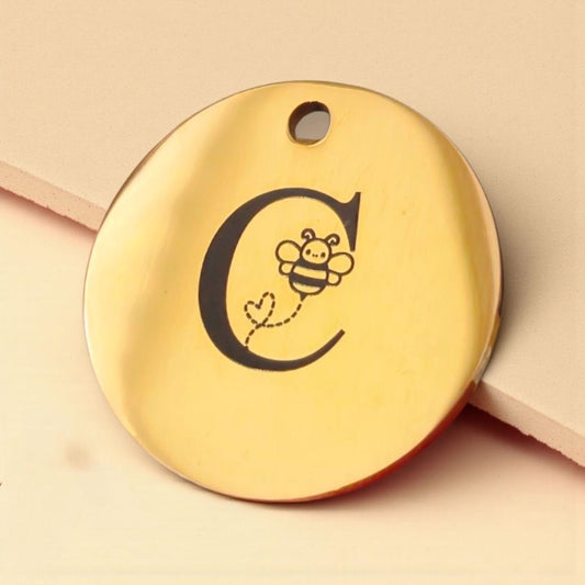 Beautiful stylish pet ID tag, with bumble bee design. Available in silver, gold, rose gold or black stainless Steel