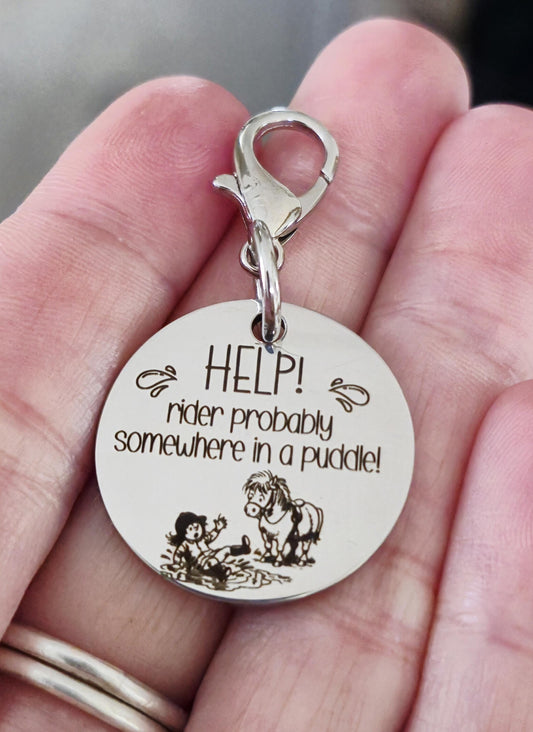 Bridle, Saddle and Headcollar tags, safety for if you fall off your horse. Personalised with your own text on the back.