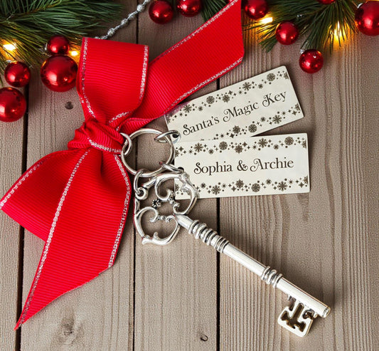 Luxury Santa’s Magic Key • Personalised Christmas Key with Engraved Name Tags • Family Keepsake for Children • Christmas Eve Tradition