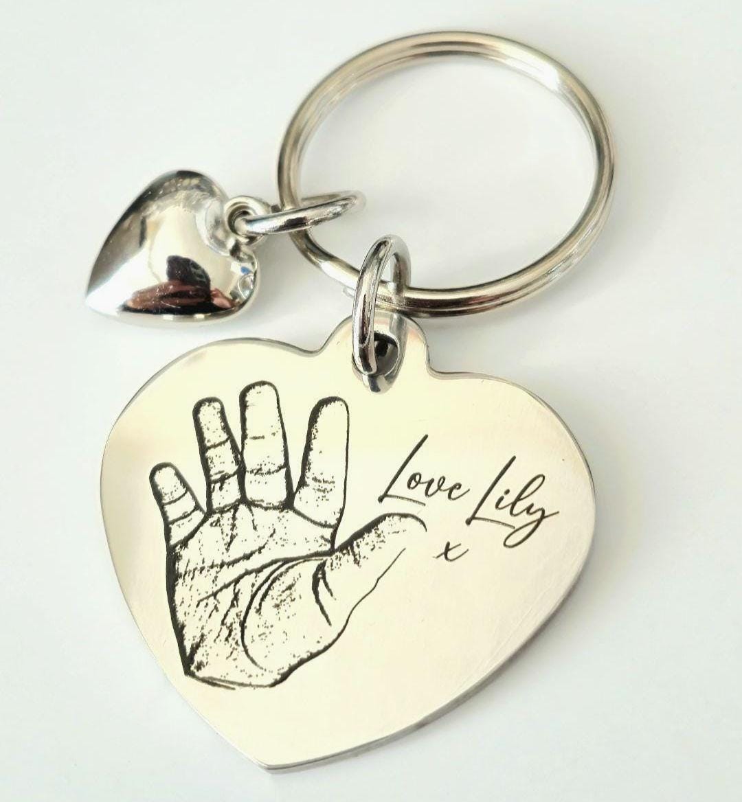 Actual handprint keyring. Footprint| finger print| nose print| family gift| daddy| custom gift| engraved