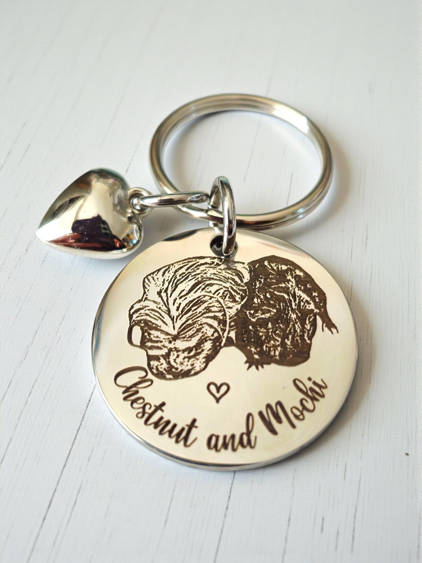 Actual photo keyring with heart charm, made from any photo. Pet gift, hamster, guinea pig, rat, bird etc