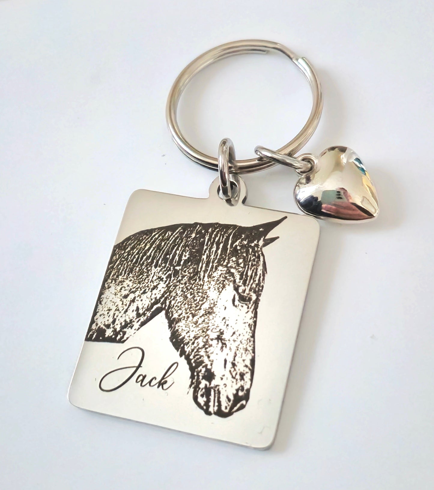 Horse Photo Keyring – Equestrian Gift, Engraved Stainless Steel Keychain, Personalised Keepsake