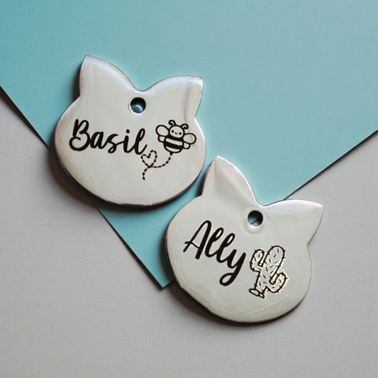 25mm Personalised Cat ID Tag – Gold or Silver Engraved Pet Name Tag
