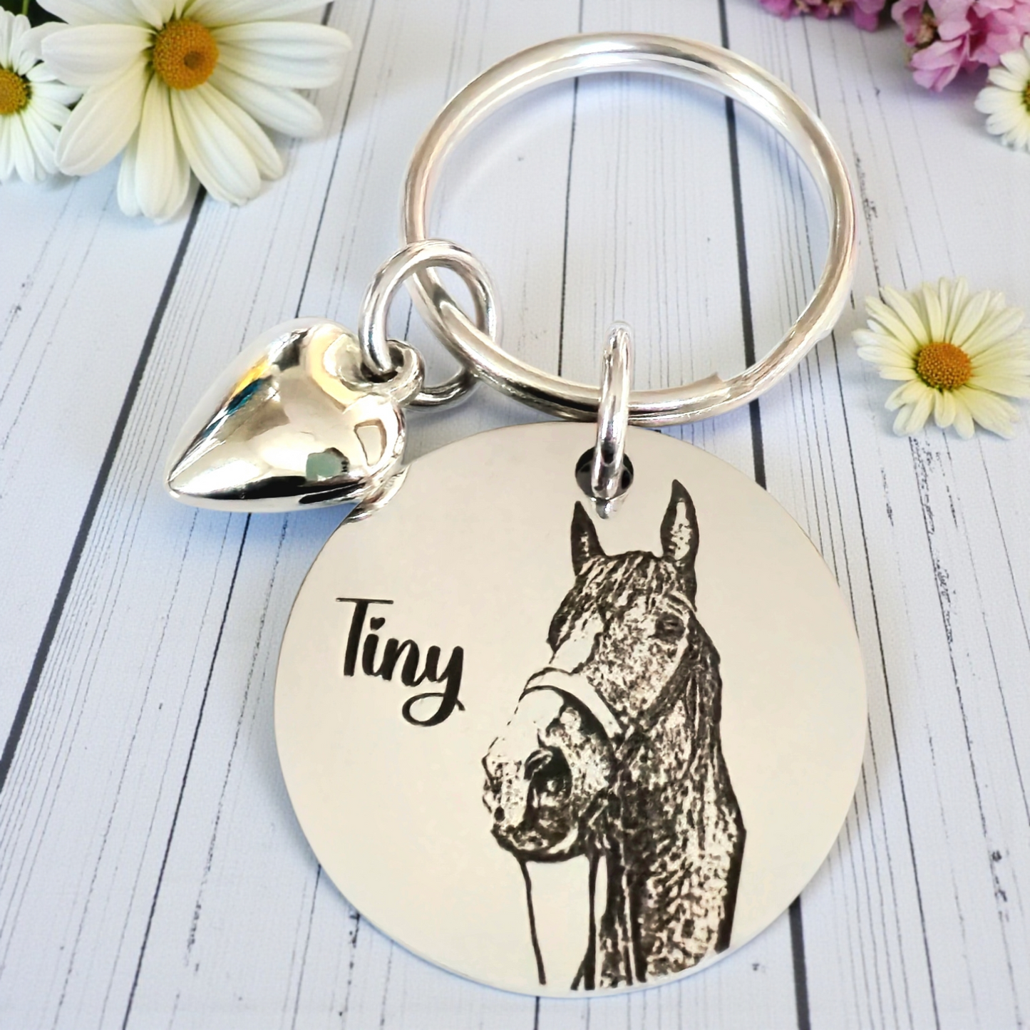 Horse Photo Keyring – Equestrian Gift, Engraved Stainless Steel Keychain, Personalised Keepsake