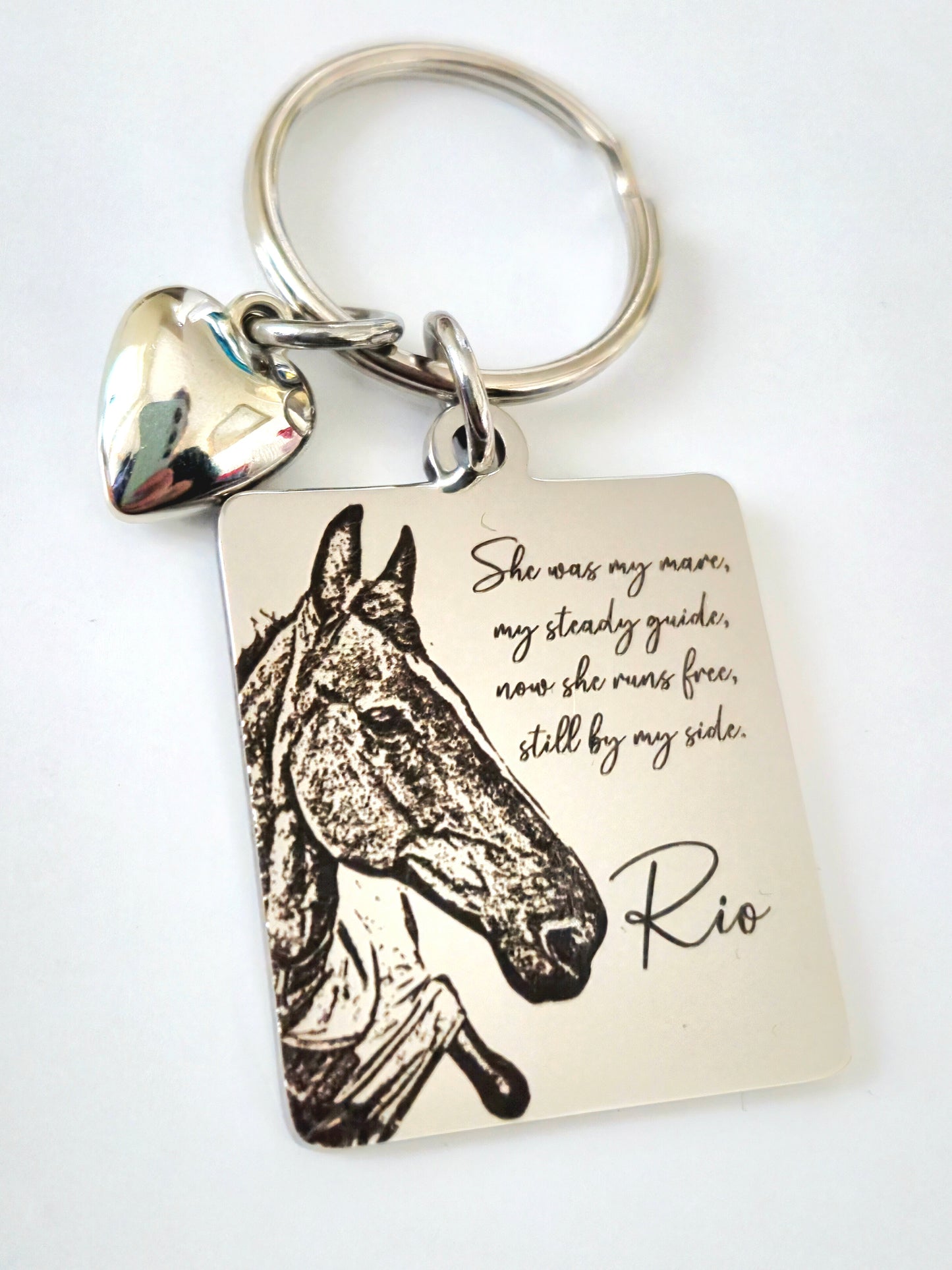 Horse Photo Keyring – Equestrian Gift, Engraved Stainless Steel Keychain, Personalised Keepsake