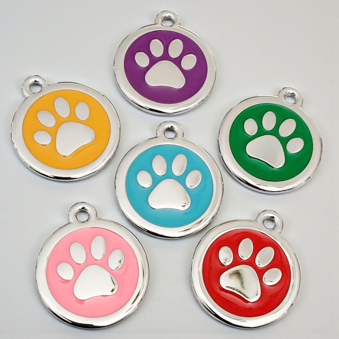 Coloured pawprint 25mm cat / dog ID tag