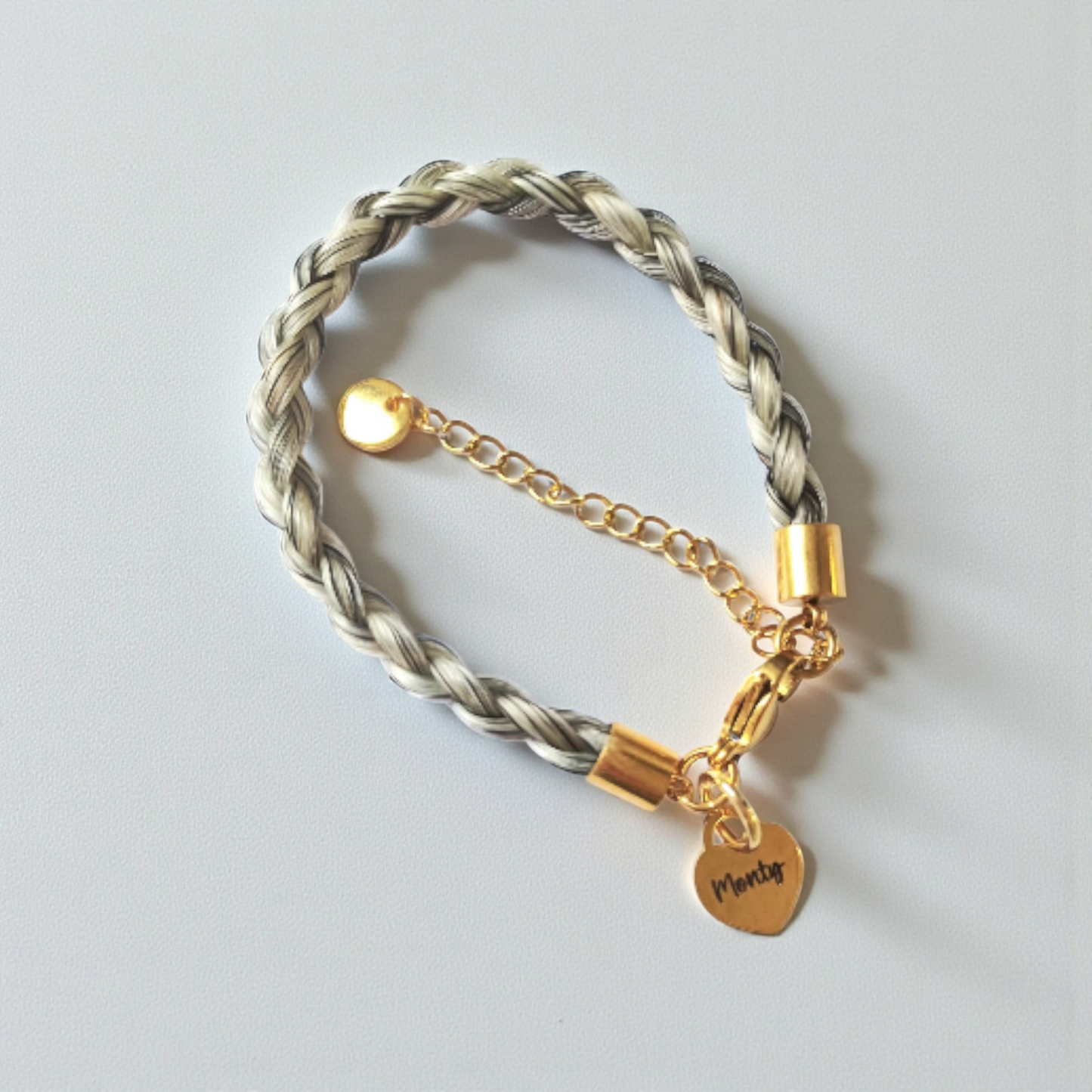 Horse hair / tail woven bracelet with engraved heart fob.