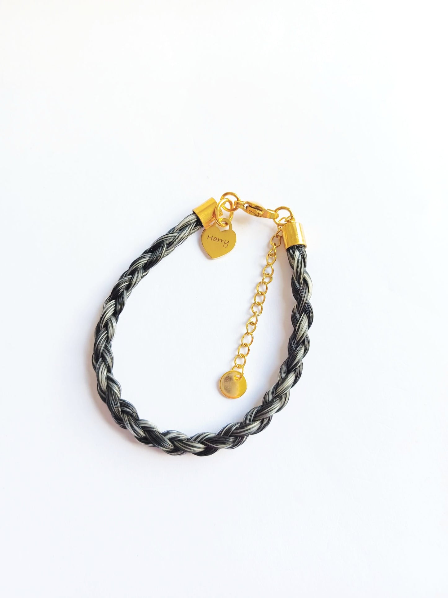Horse hair / tail woven bracelet with engraved heart fob.