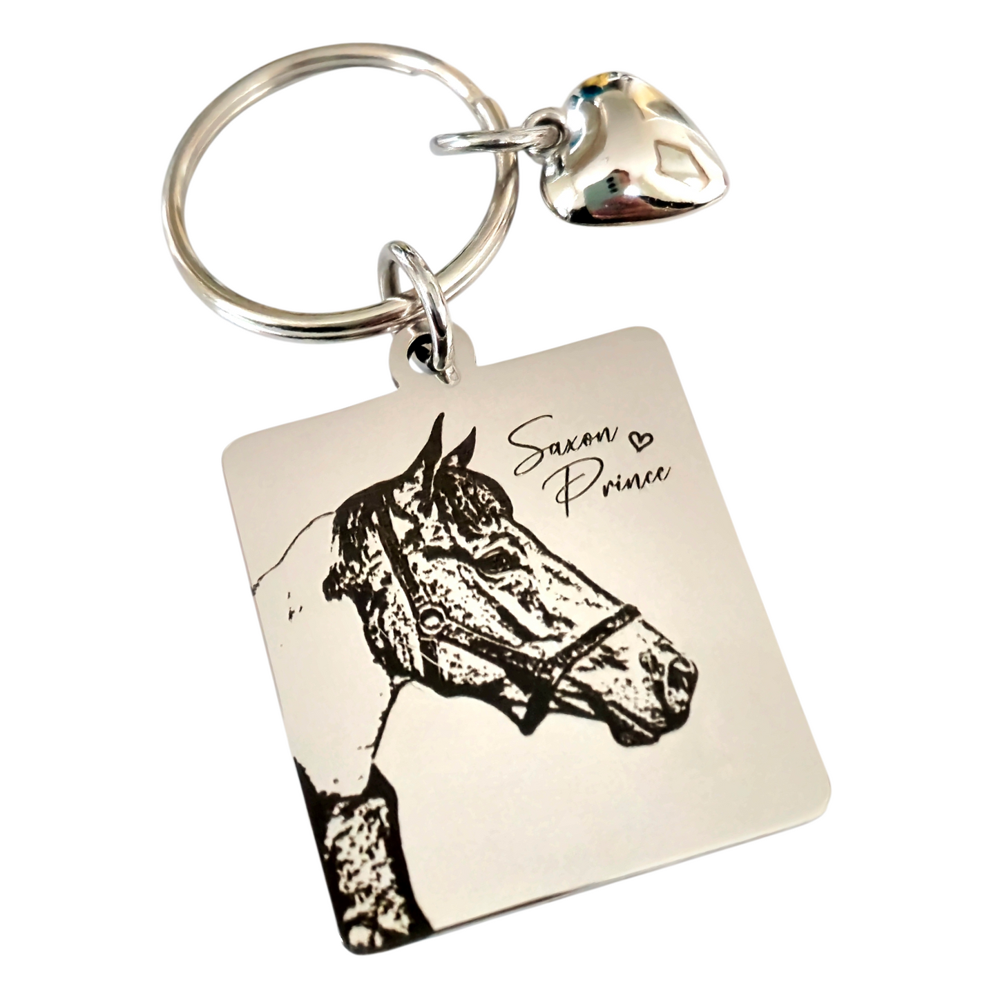 Horse Photo Keyring – Equestrian Gift, Engraved Stainless Steel Keychain, Personalised Keepsake