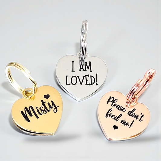 Tiny ID Heart tags, ideal for cats and puppies.