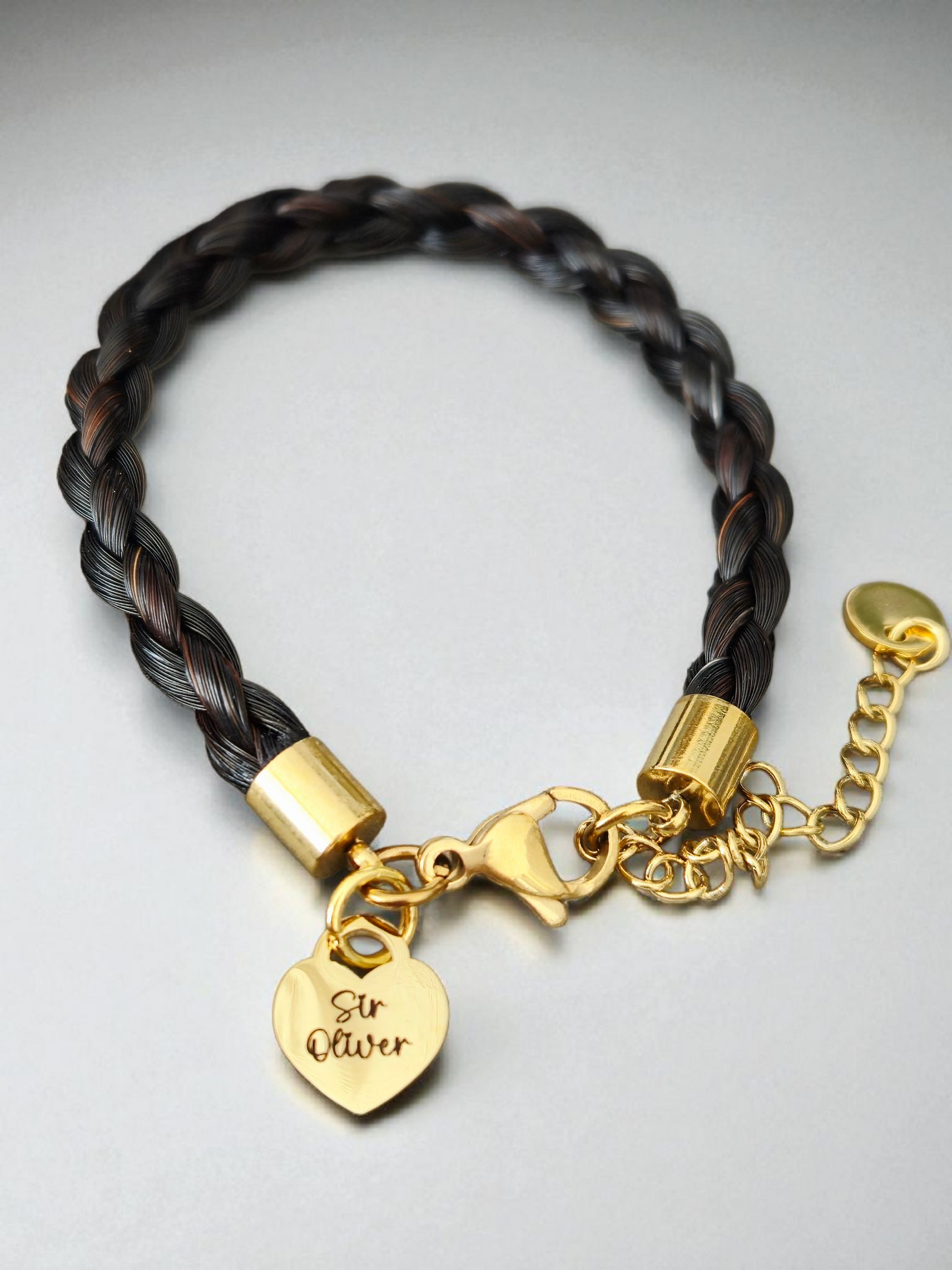 Horse hair / tail woven bracelet with engraved heart fob.