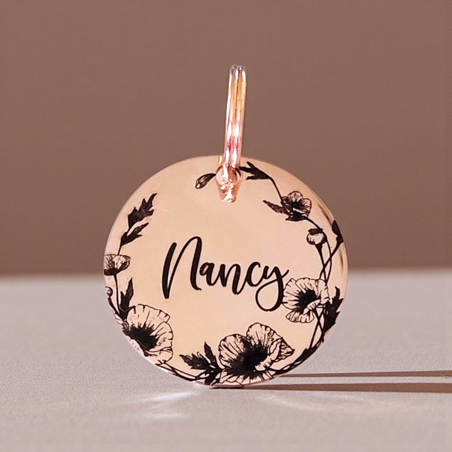 Laser Engraved disk with poppy wreath