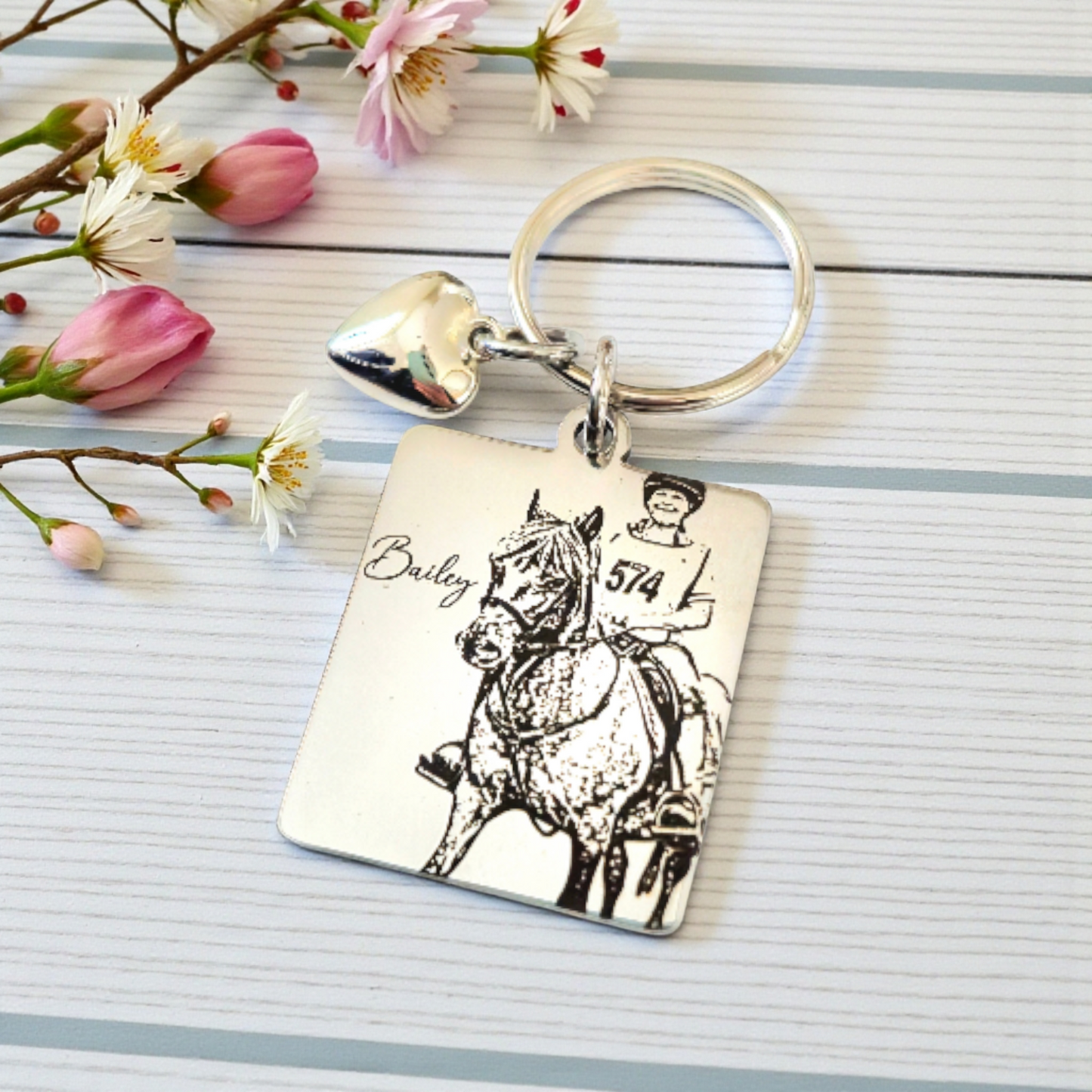 Horse Photo Keyring – Equestrian Gift, Engraved Stainless Steel Keychain, Personalised Keepsake