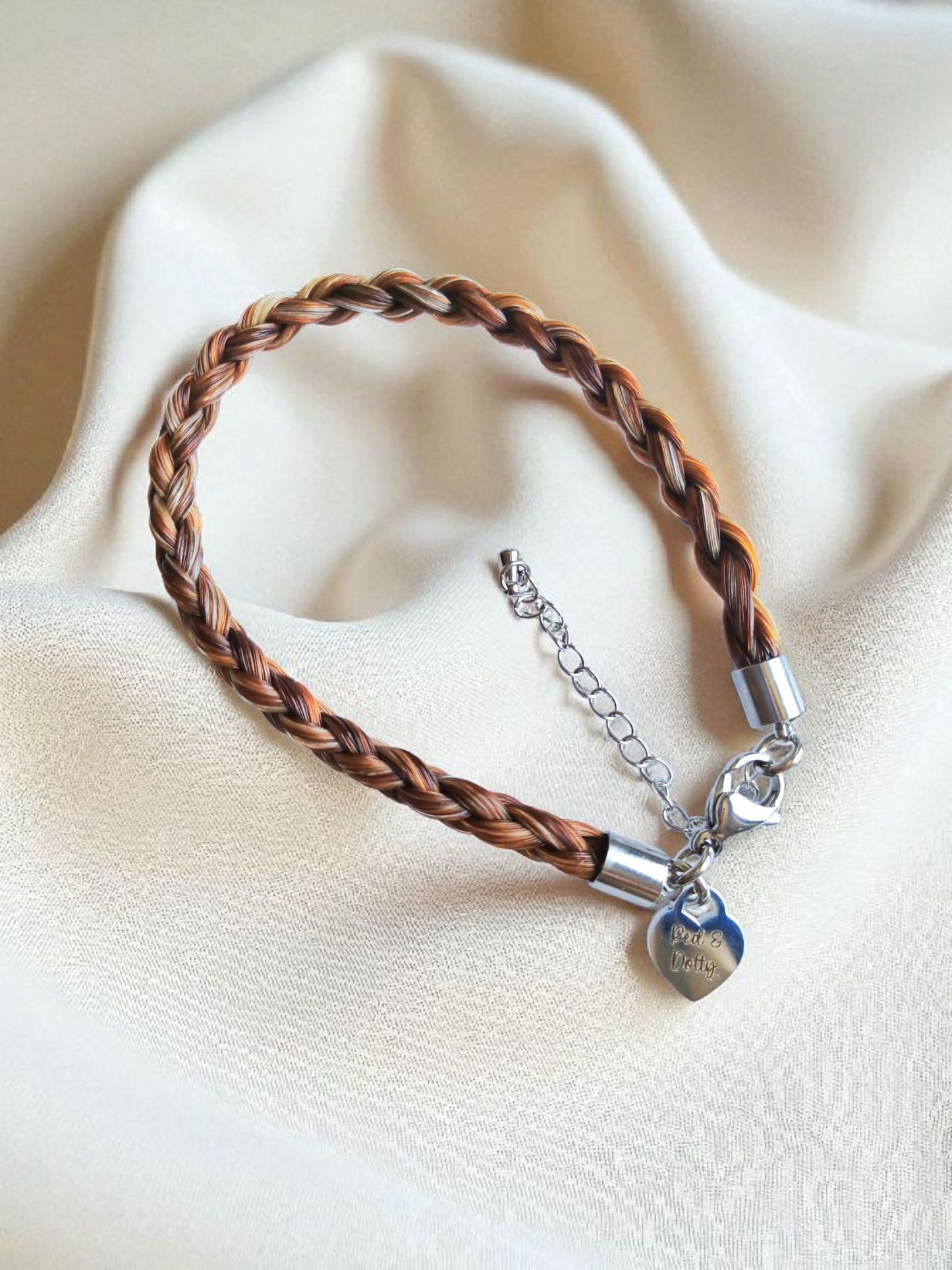 Horse hair / tail woven bracelet with engraved heart fob.