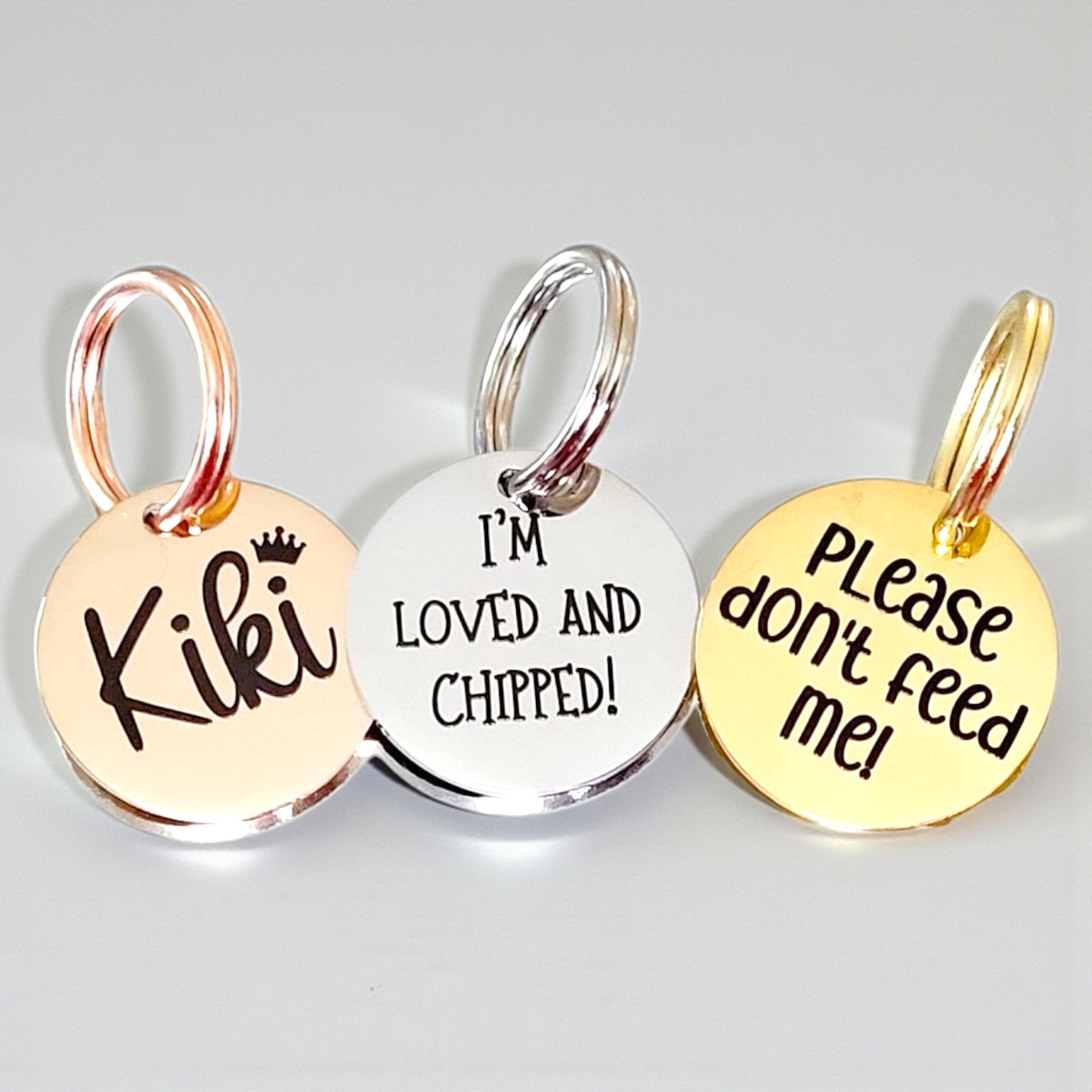 Tiny ID tags, ideal for cats and puppies.