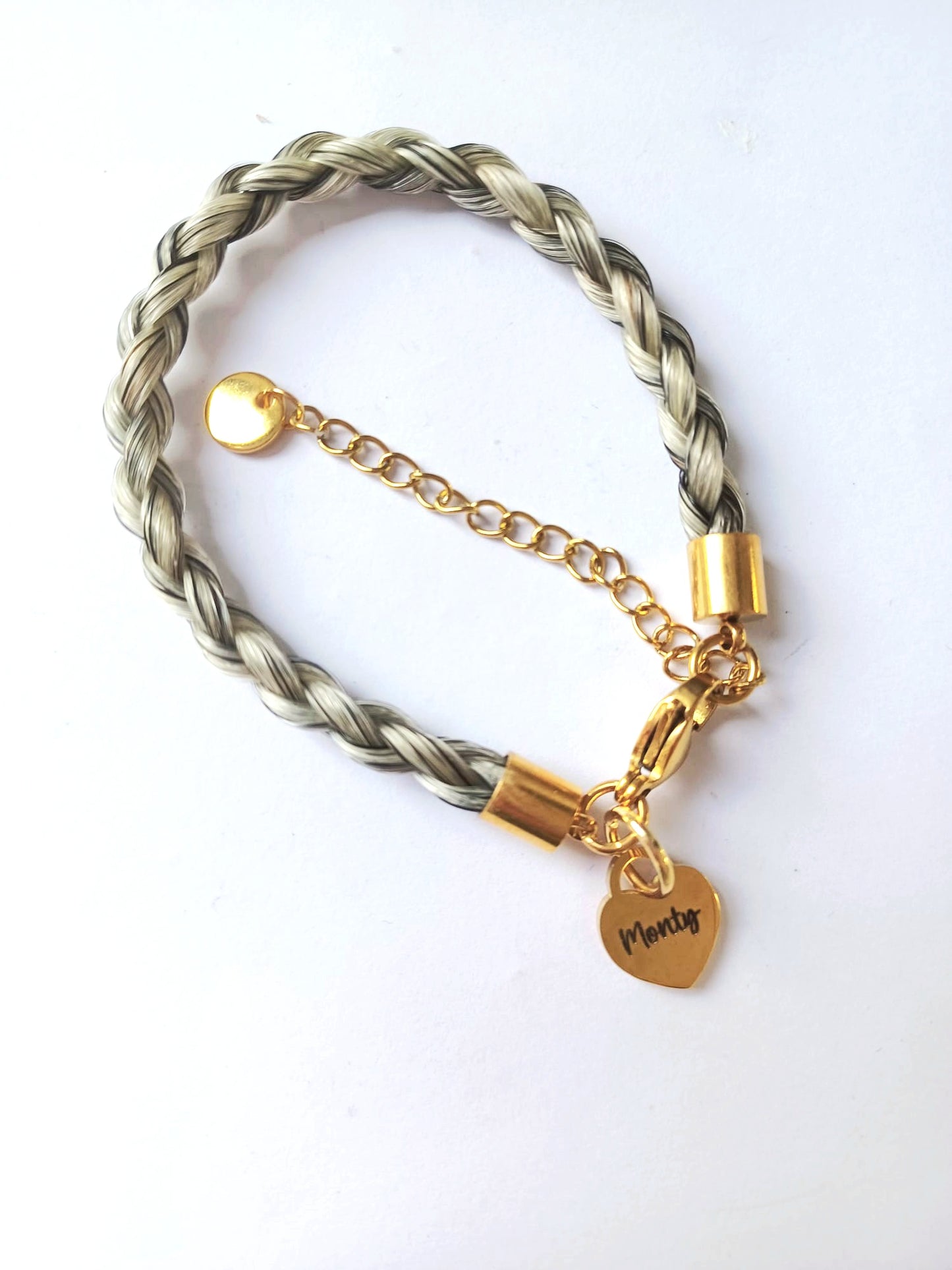 Horse hair / tail woven bracelet with engraved heart fob.