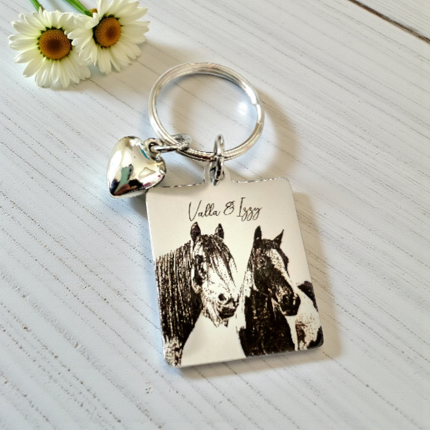 Horse Photo Keyring – Equestrian Gift, Engraved Stainless Steel Keychain, Personalised Keepsake