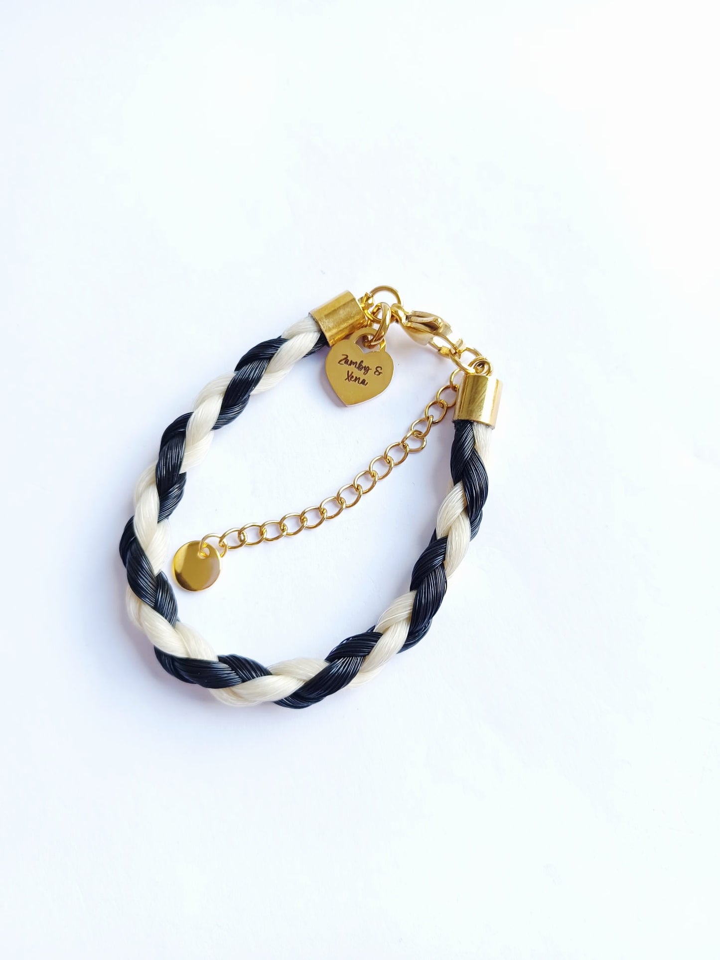 Horse hair / tail woven bracelet with engraved heart fob.