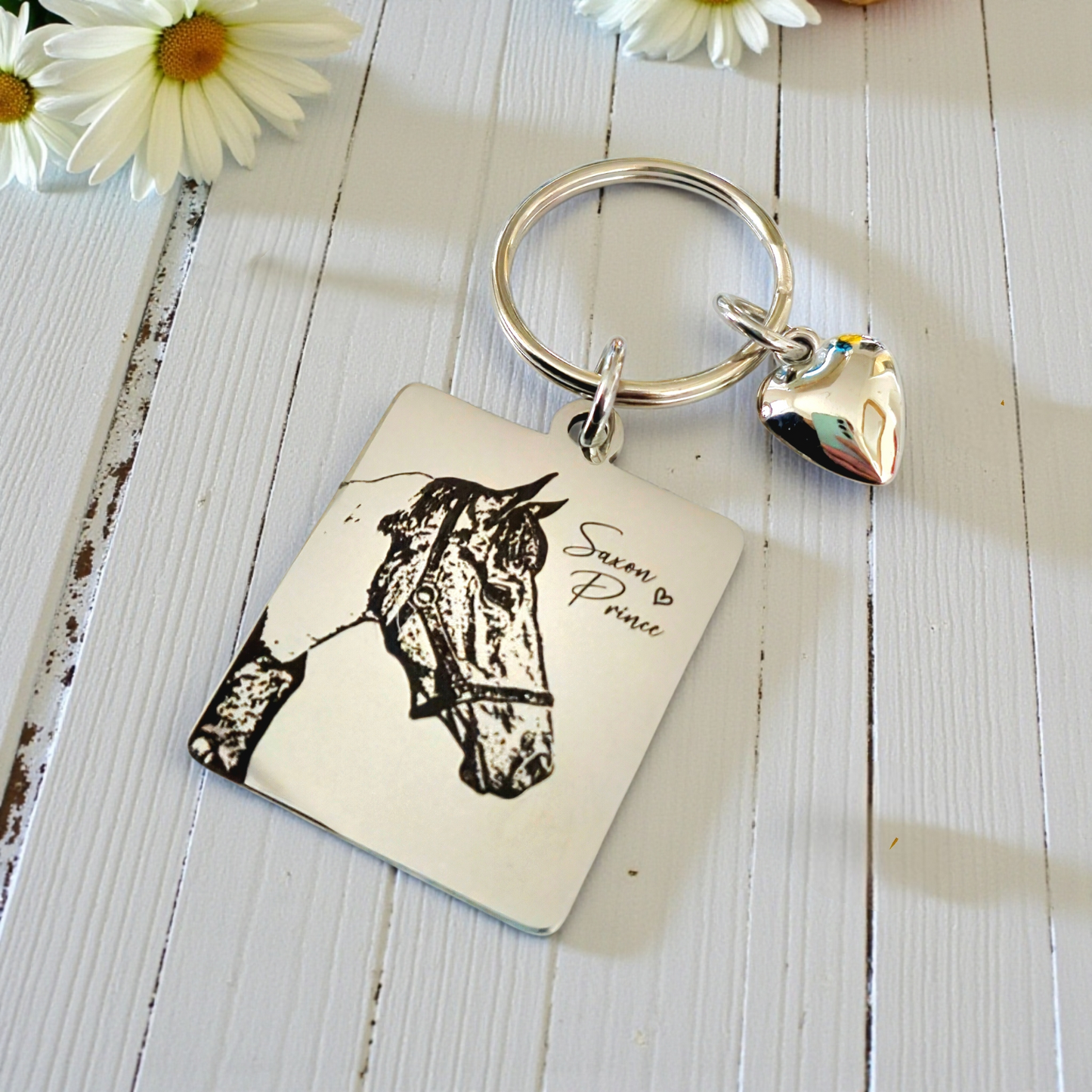 Horse Photo Keyring – Equestrian Gift, Engraved Stainless Steel Keychain, Personalised Keepsake
