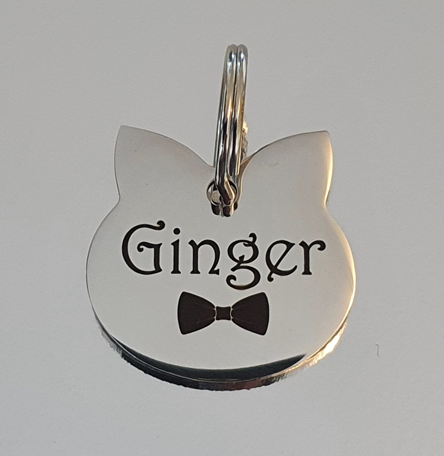 Laser Engraved stainless steel cat shape ID tag