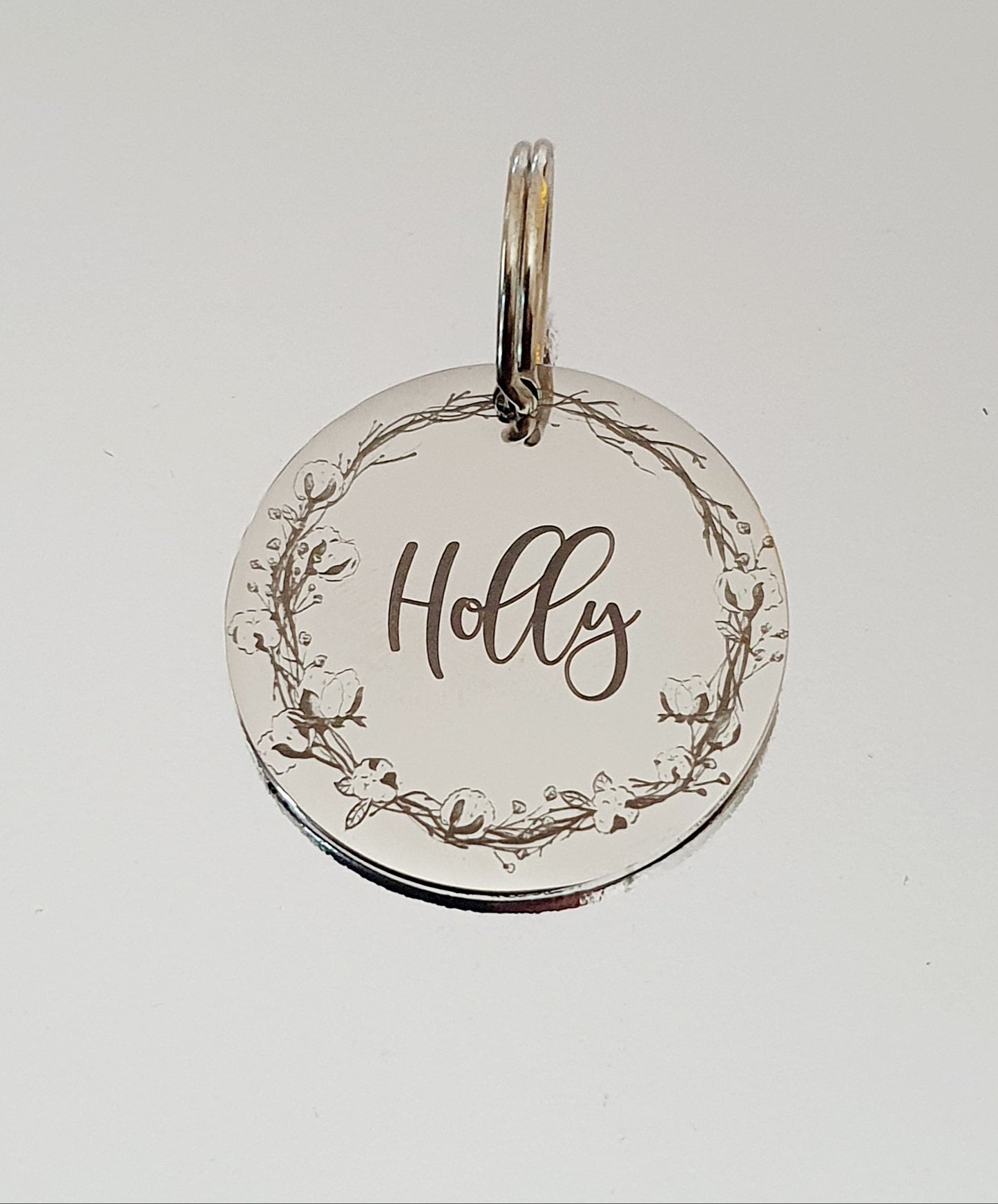 Laser Engraved stainless steel disk with Cotton wreath