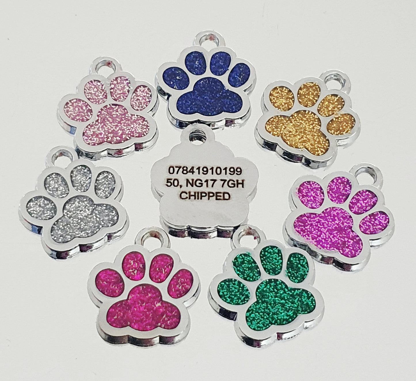 Sparkly paw and steel disk combo ID tag