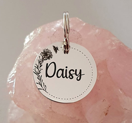 Laser Engraved stainless steel disk with bumblebee wreath