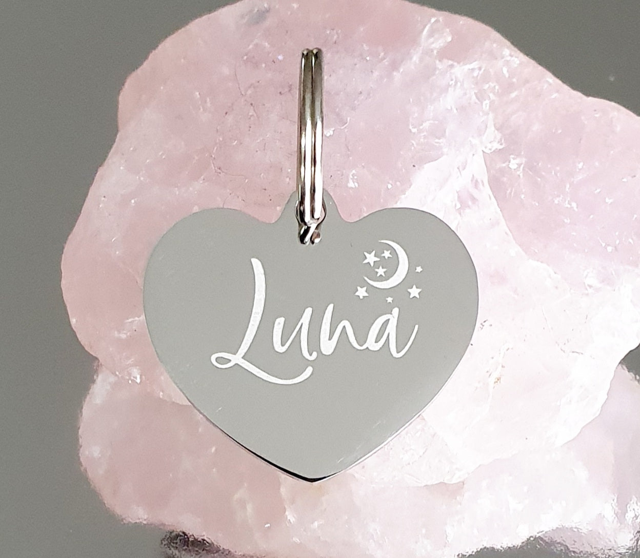 Moon & Stars Design Laser Engraved Stainless Steel Heart