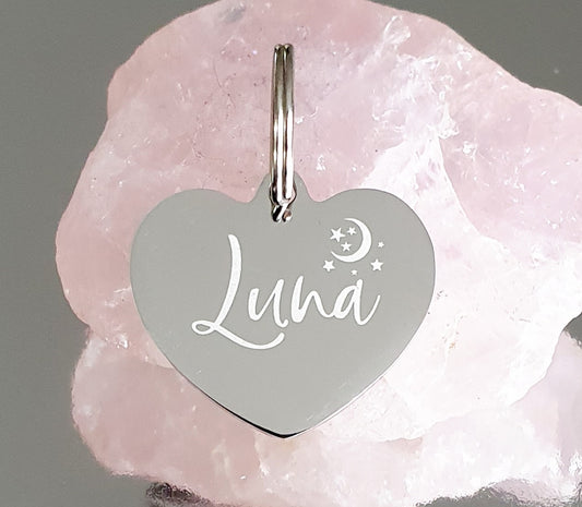 Moon & Stars Design Laser Engraved Stainless Steel Heart